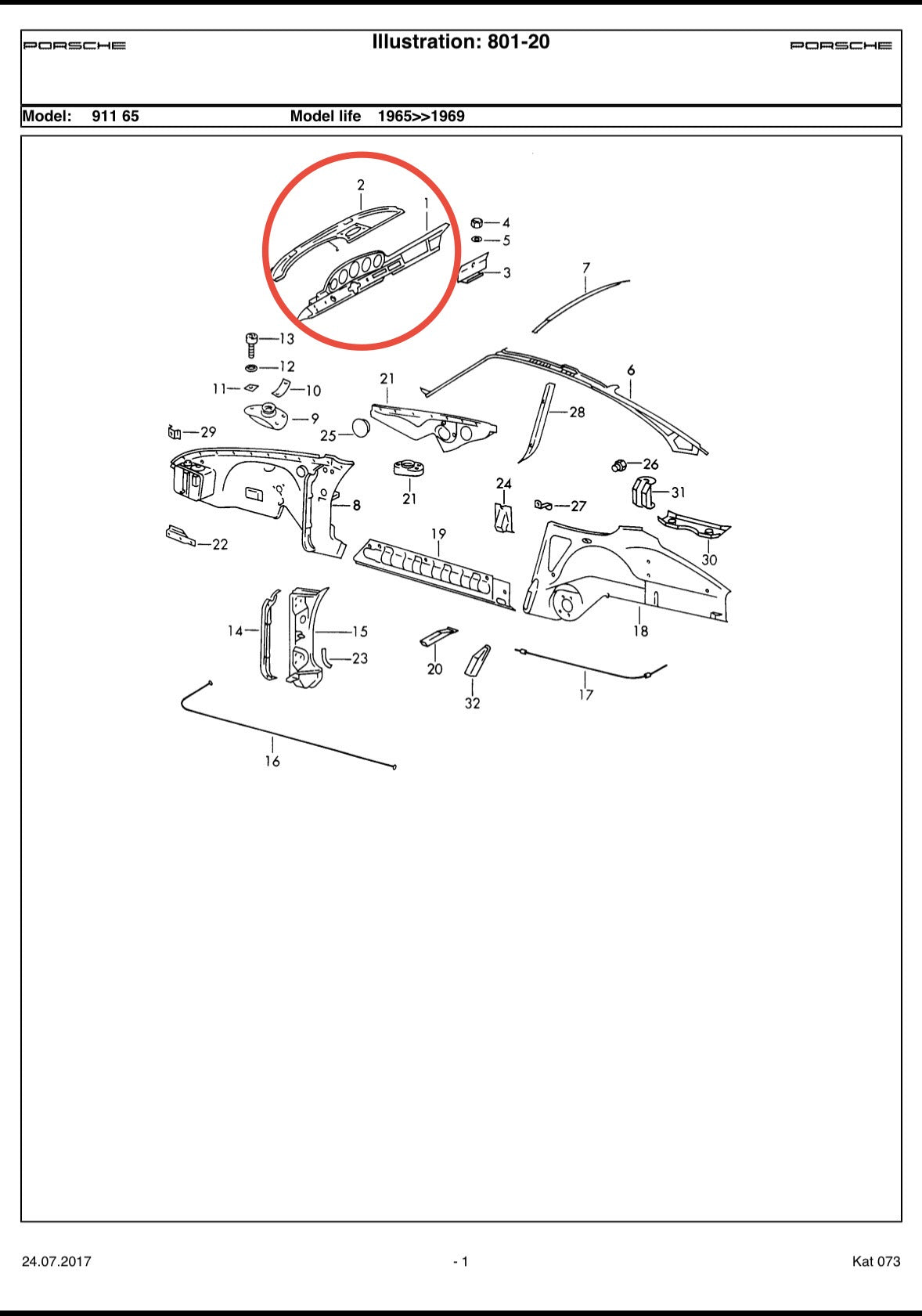Genuine Porsche 5-dial conversion piece for 914 & 914/6 (1970-76) (LHD)