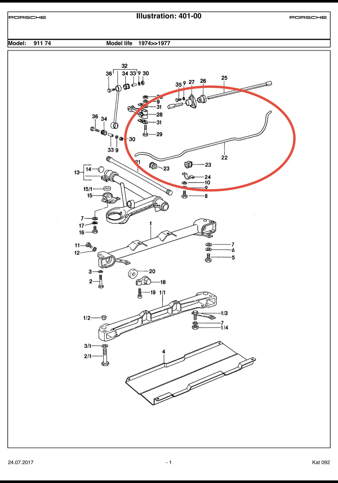 Genuine Porsche front 20mm anti-roll bar / swaybar for 911 G-model (1974-77)