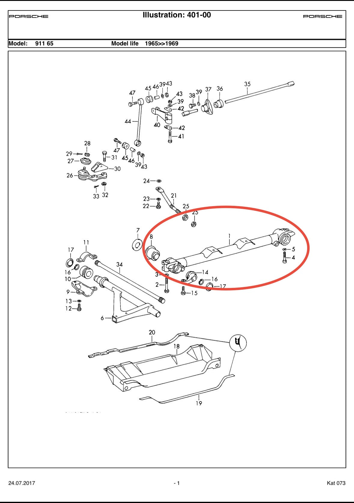 Genuine Porsche front axle support tube for 911 F-model (1965-68)