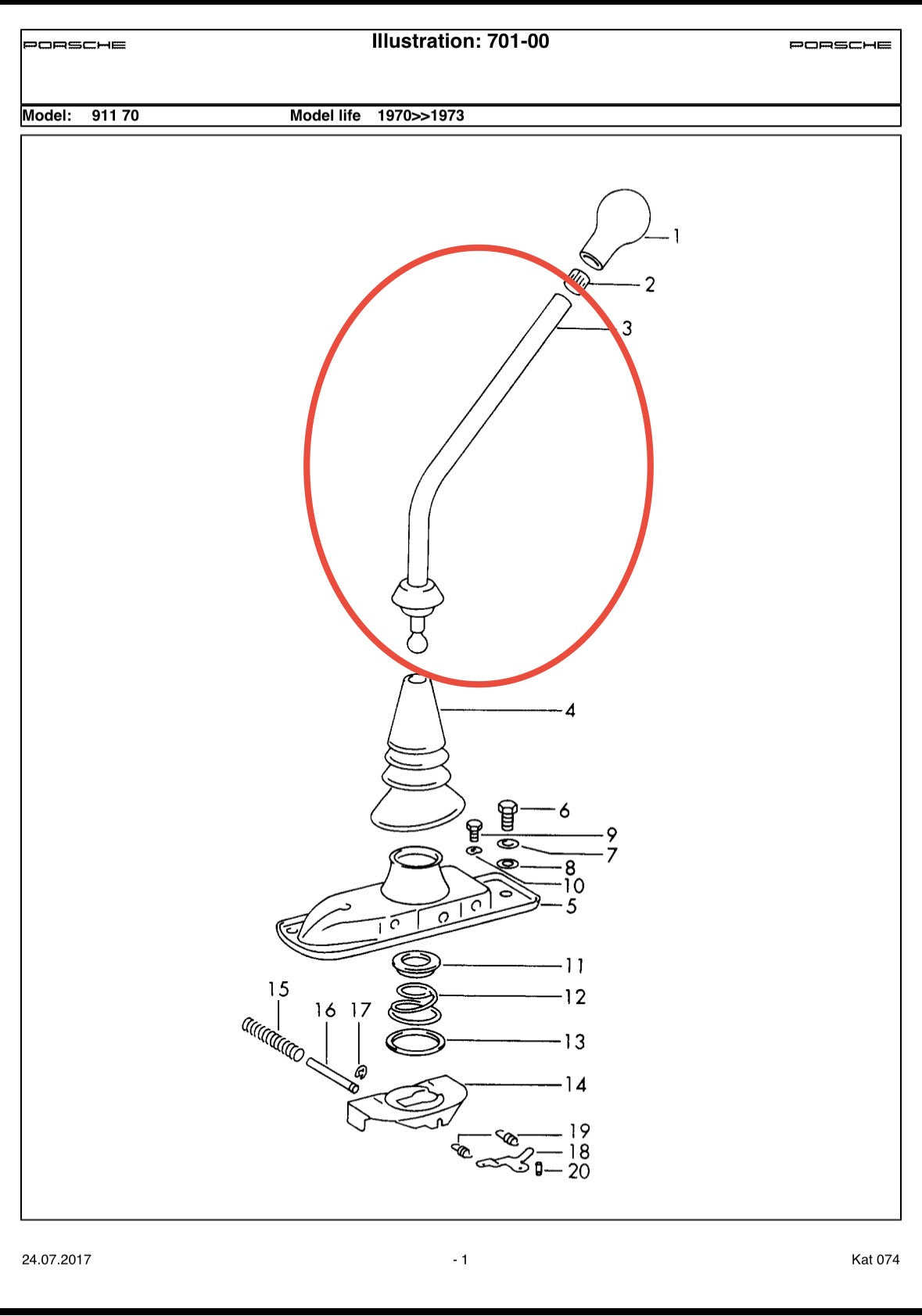 Genuine Porsche gear shift lever for 911 F-model (1965-1972)