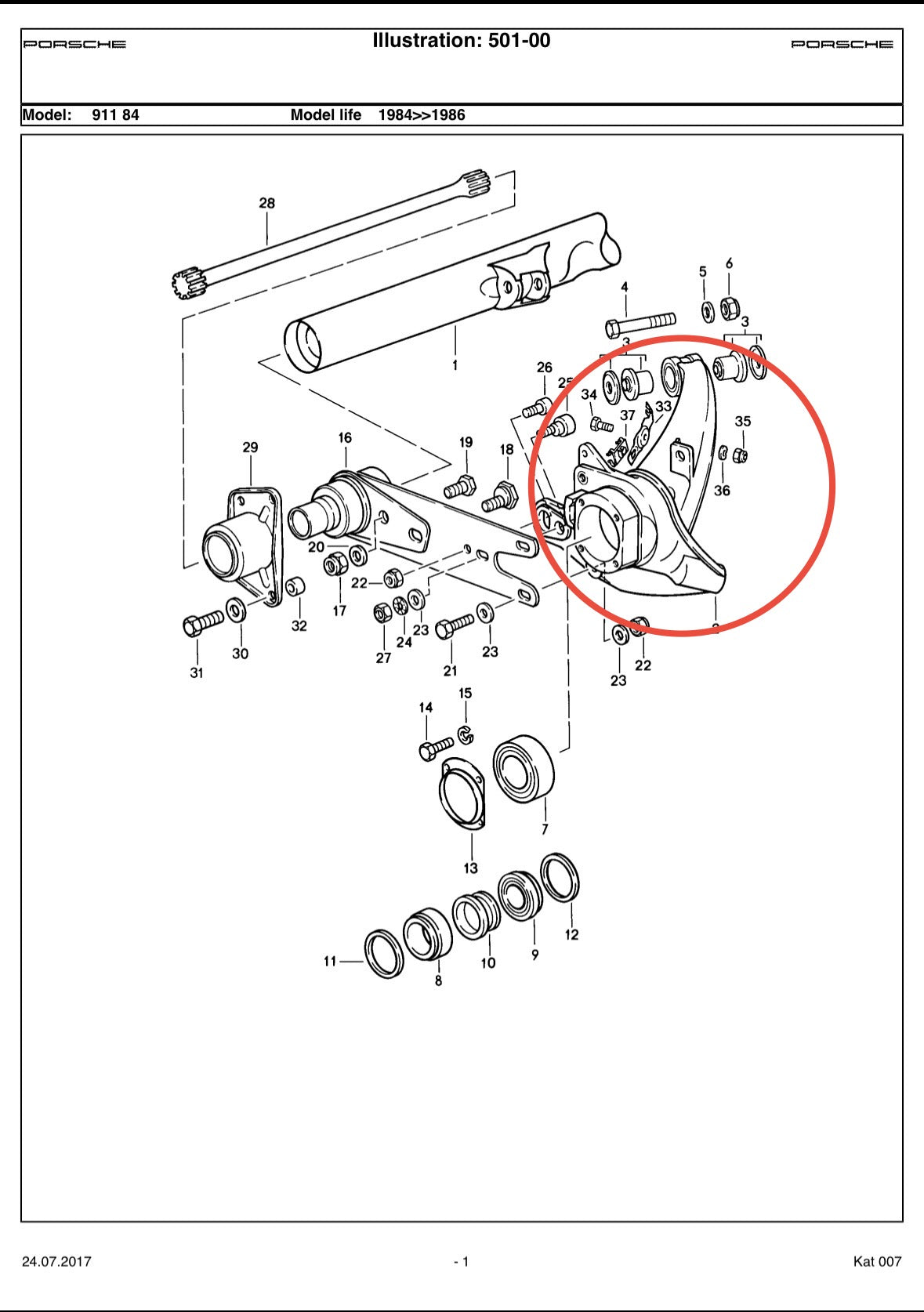 Genuine Porsche rear trailing arm (LH) for 911 G-model Carrera (1984-1986)