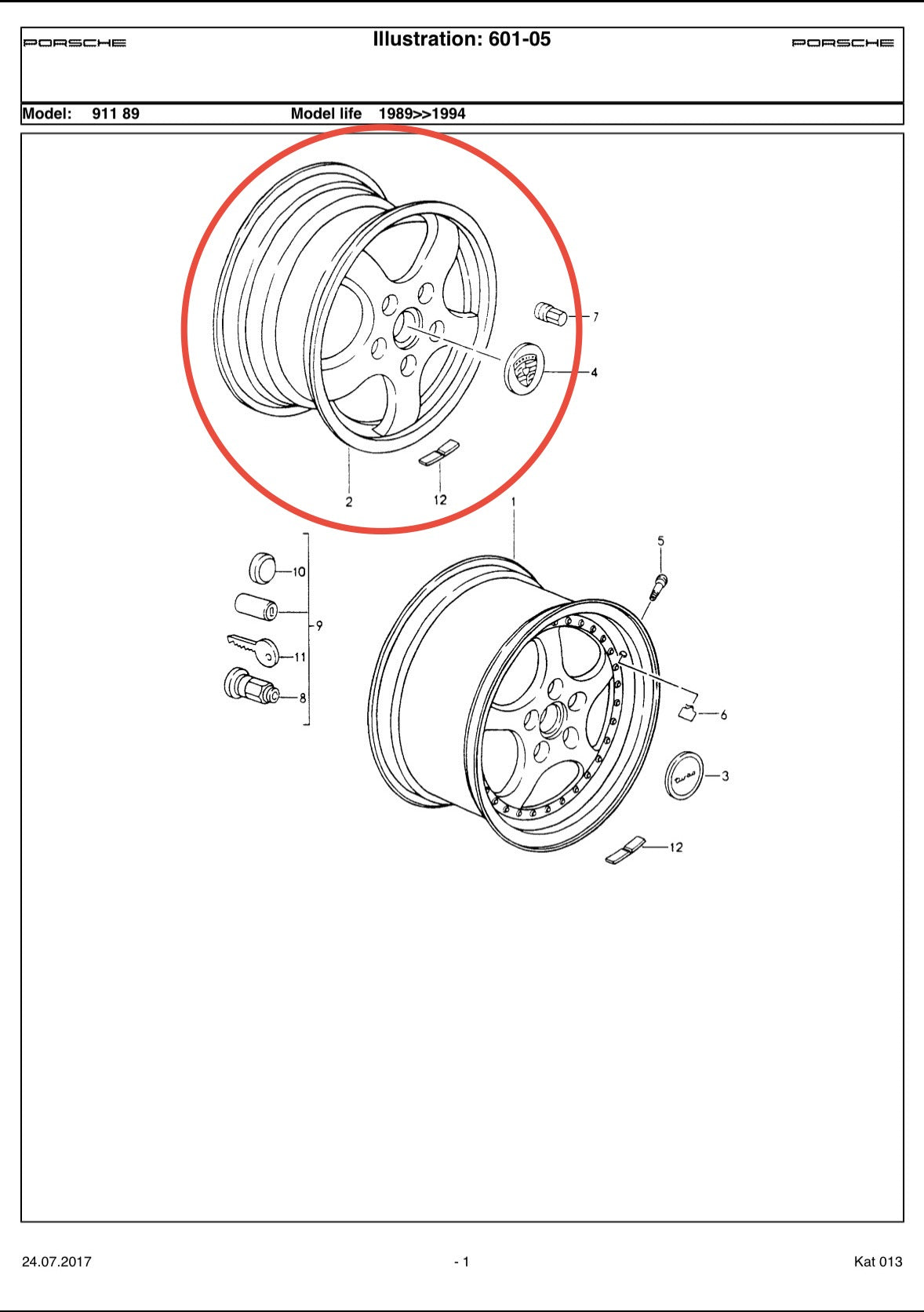 Set of genuine Porsche 7J x 17" & 8J x17" Cup 1 alloy rims