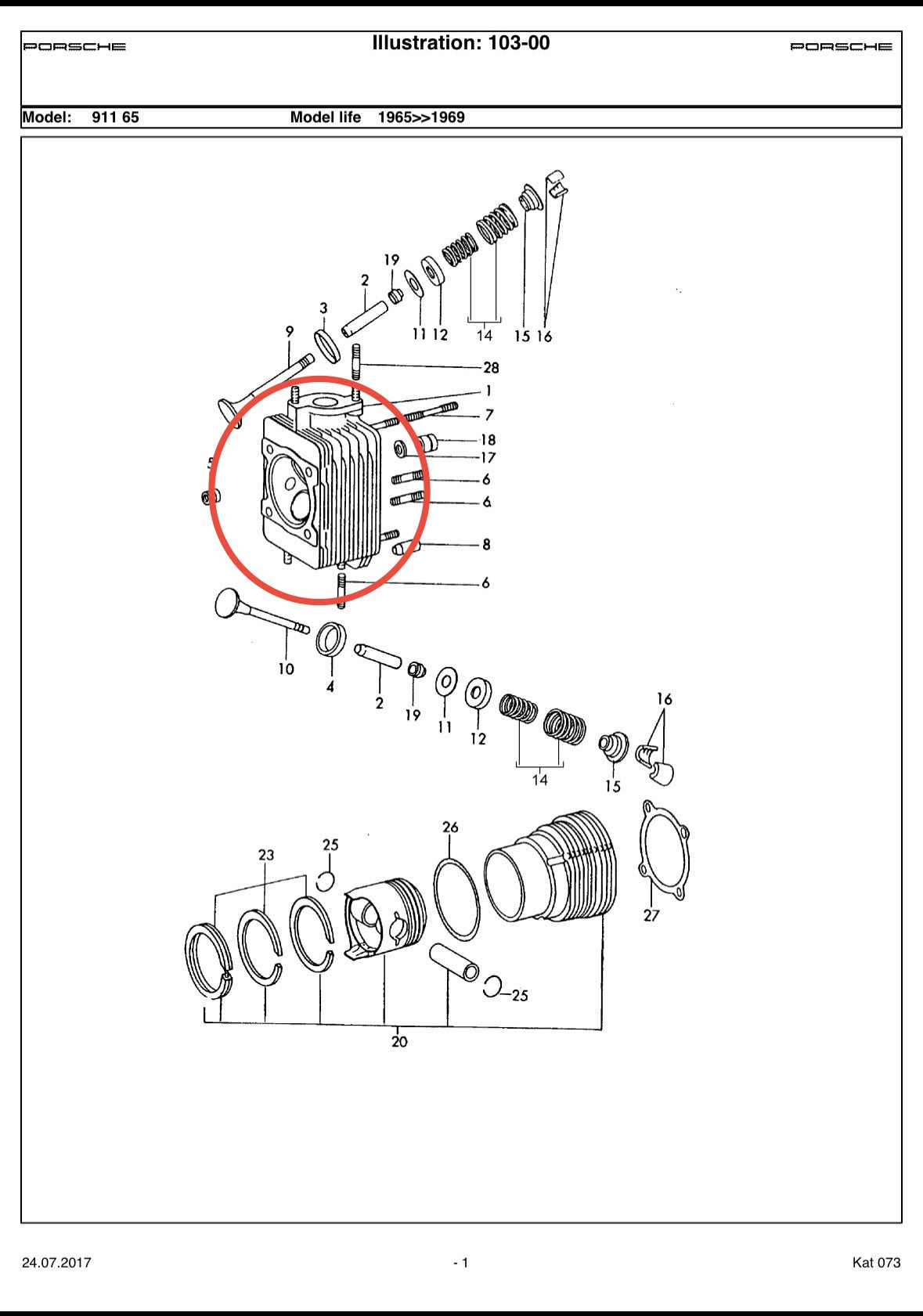 Set of 6 genuine Porsche cylinder heads for 1969 911 2.0l T (Euro)