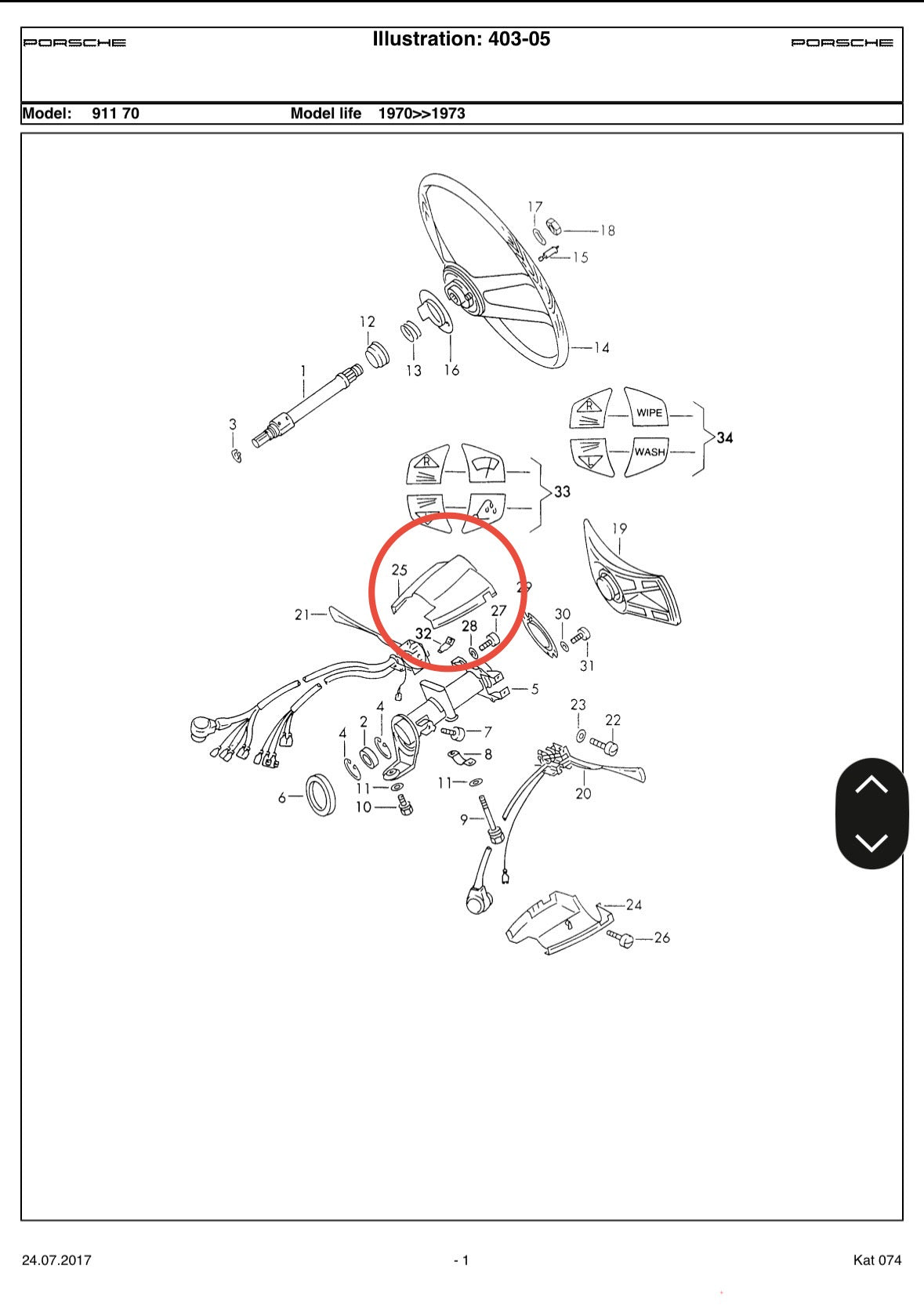 Genuine Porsche steering column cover, upper half for 911/912, p/n 901.613.311.01