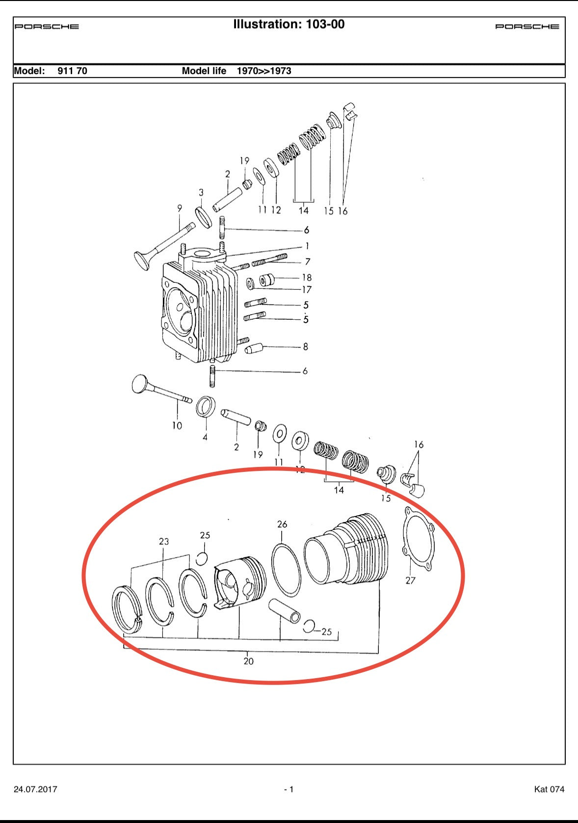 Porsche type 911/53 complete bottom end engine for 911 F-model 2.4S (1972 MY / MFI)