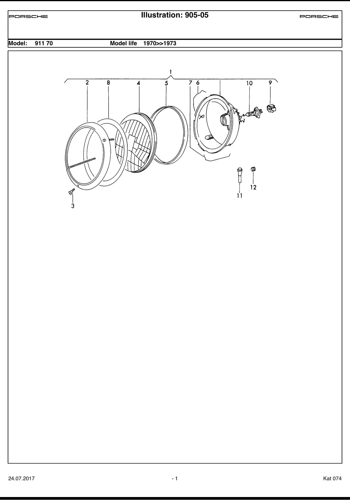Bosch H4 lens (RHD) headlamp bucket and chrome trim ring p/n 911.631.112.00