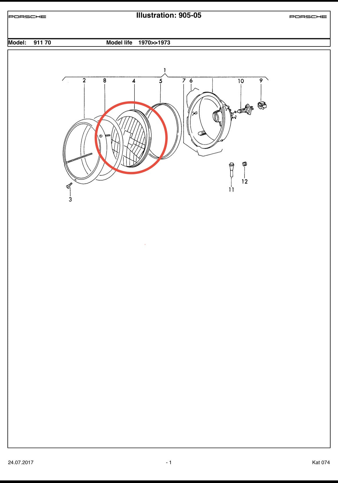 Bosch OEM H4 headlamp lens (RHD), p/n 911.631.102.02
