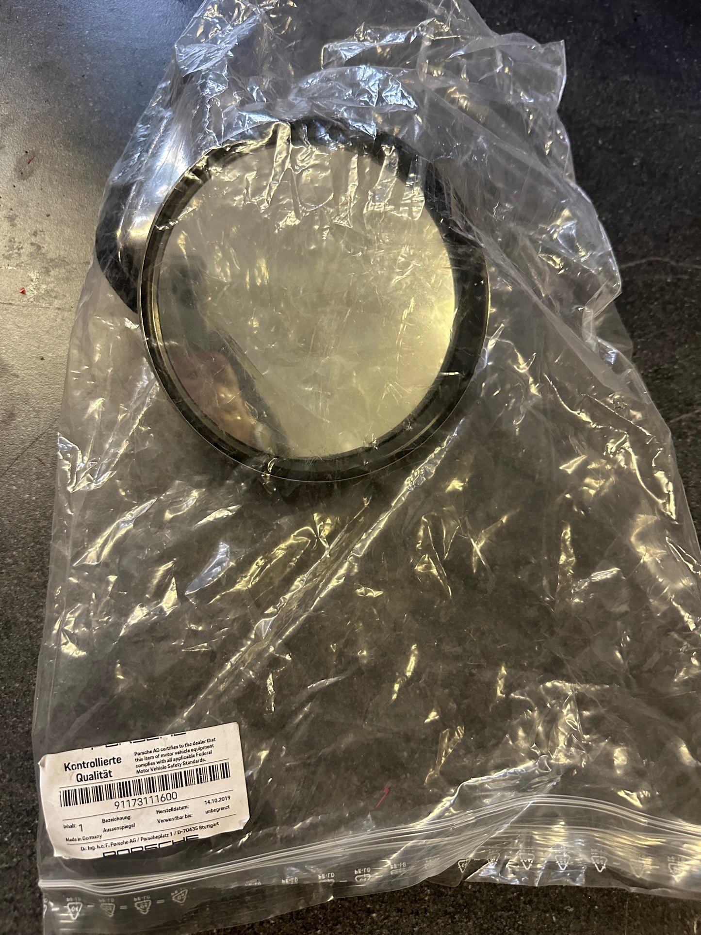 Genuine NOS Porsche Durant outside mirror for Porsche 911/912 F-model (1969-72) with markings