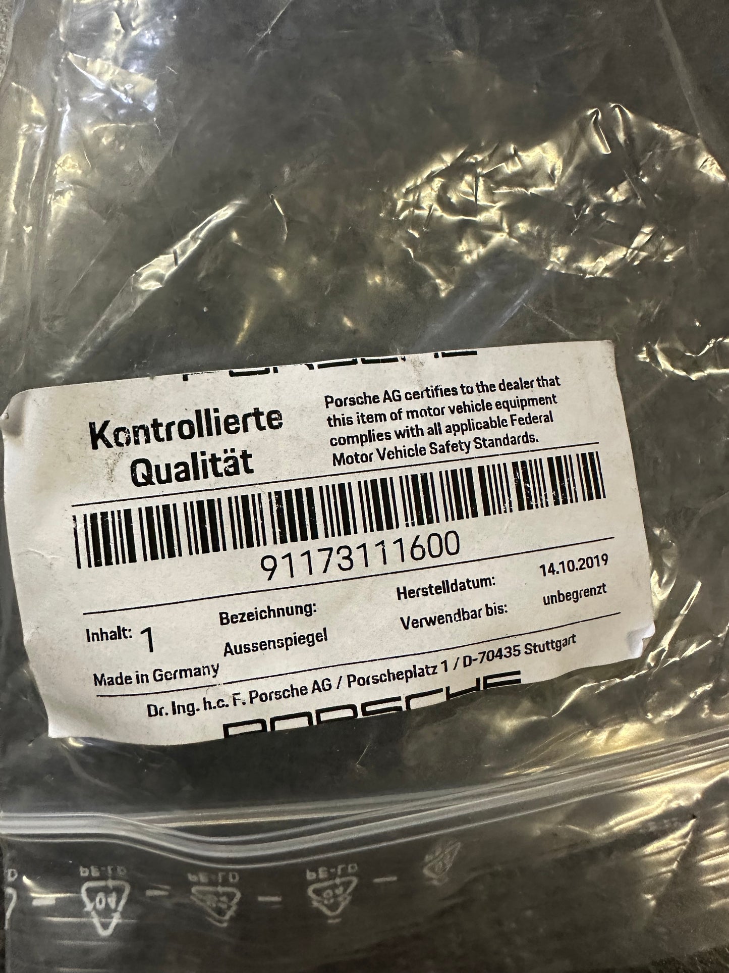 Genuine NOS Porsche Durant outside mirror for Porsche 911/912 F-model (1969-72) with markings