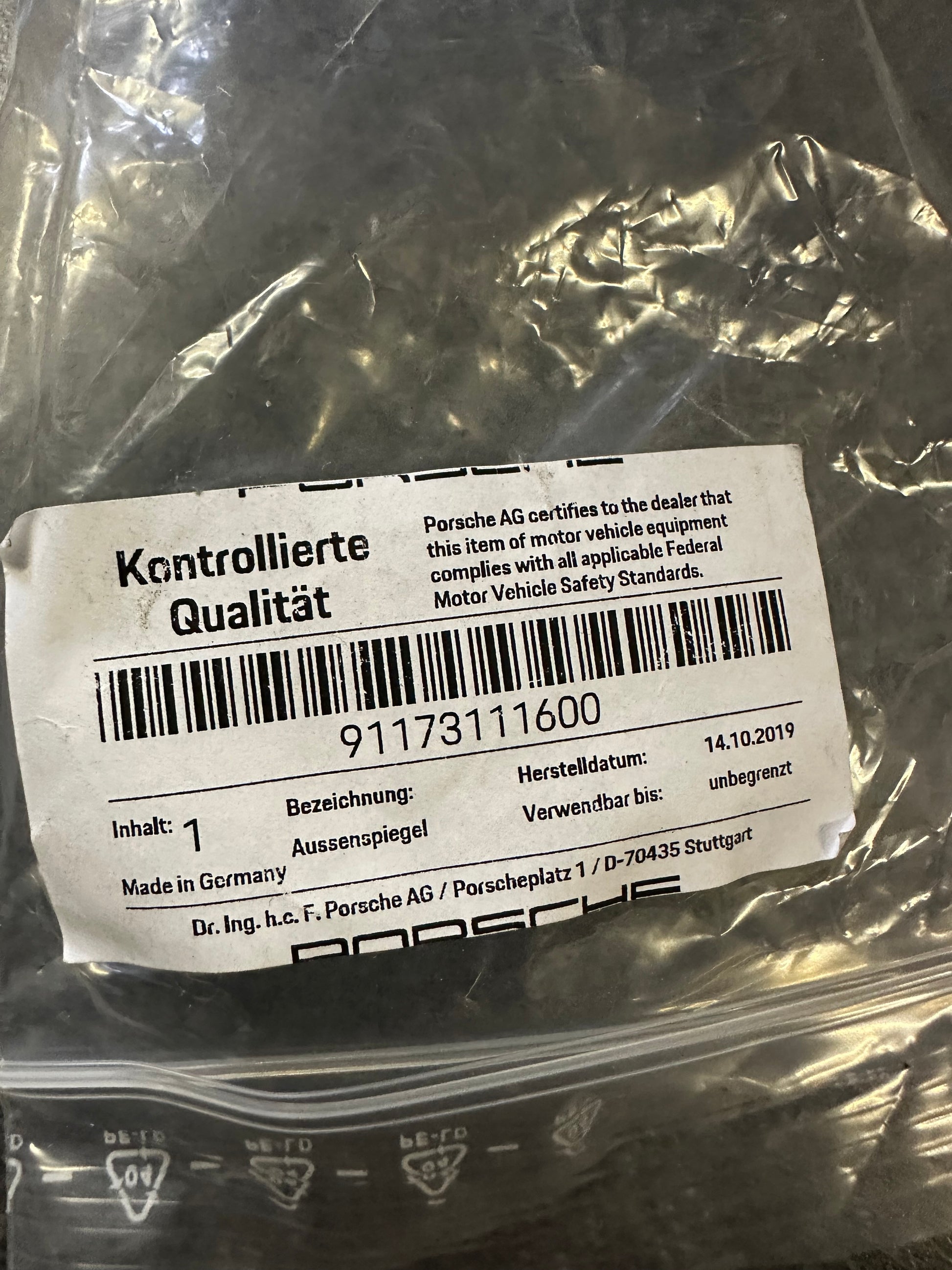 Genuine NOS Porsche Durant outside mirror for Porsche 911/912 F-model (1969-72) with markings