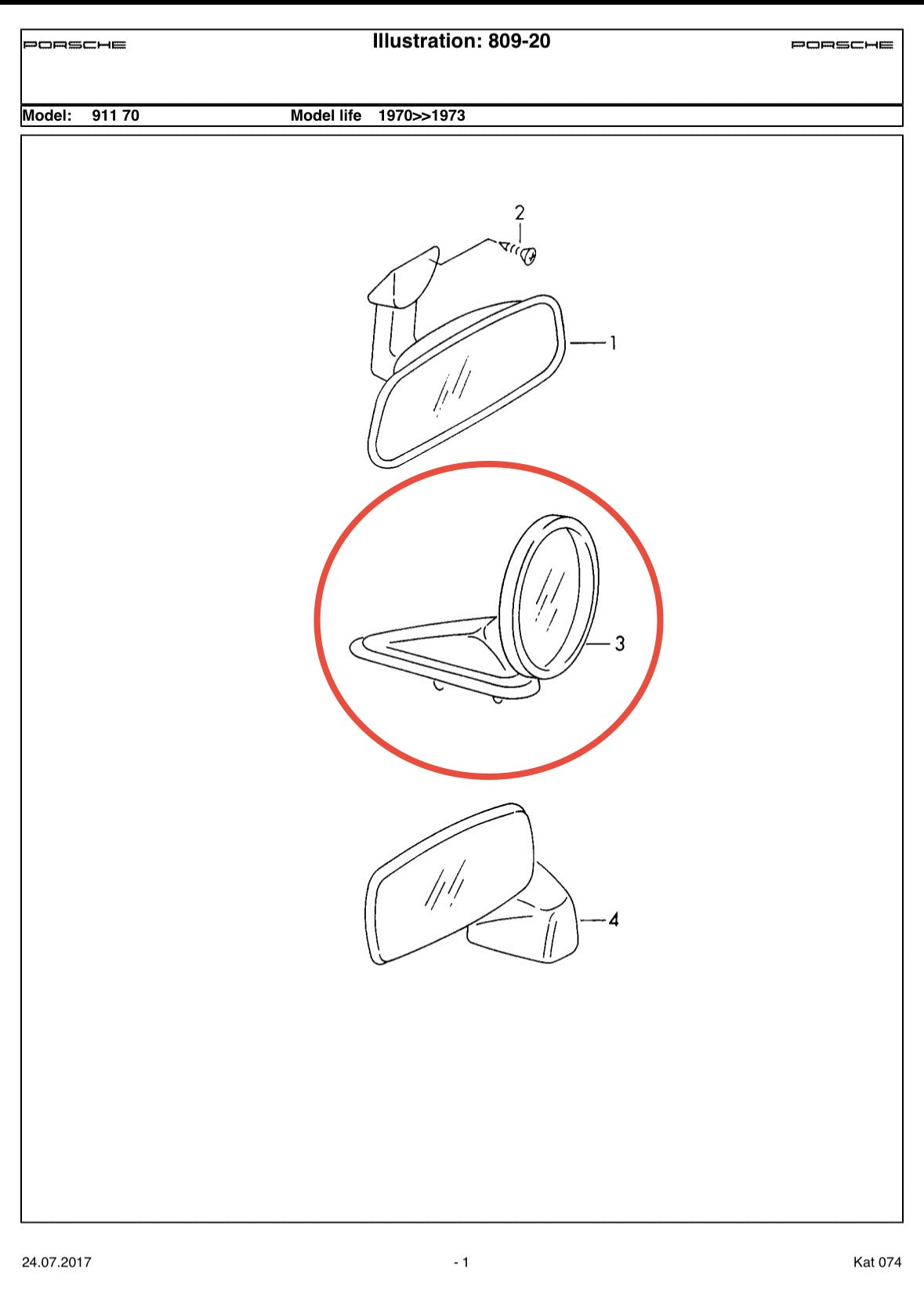 Genuine NOS Porsche Durant outside mirror for Porsche 911/912 F-model (1969-72) with markings