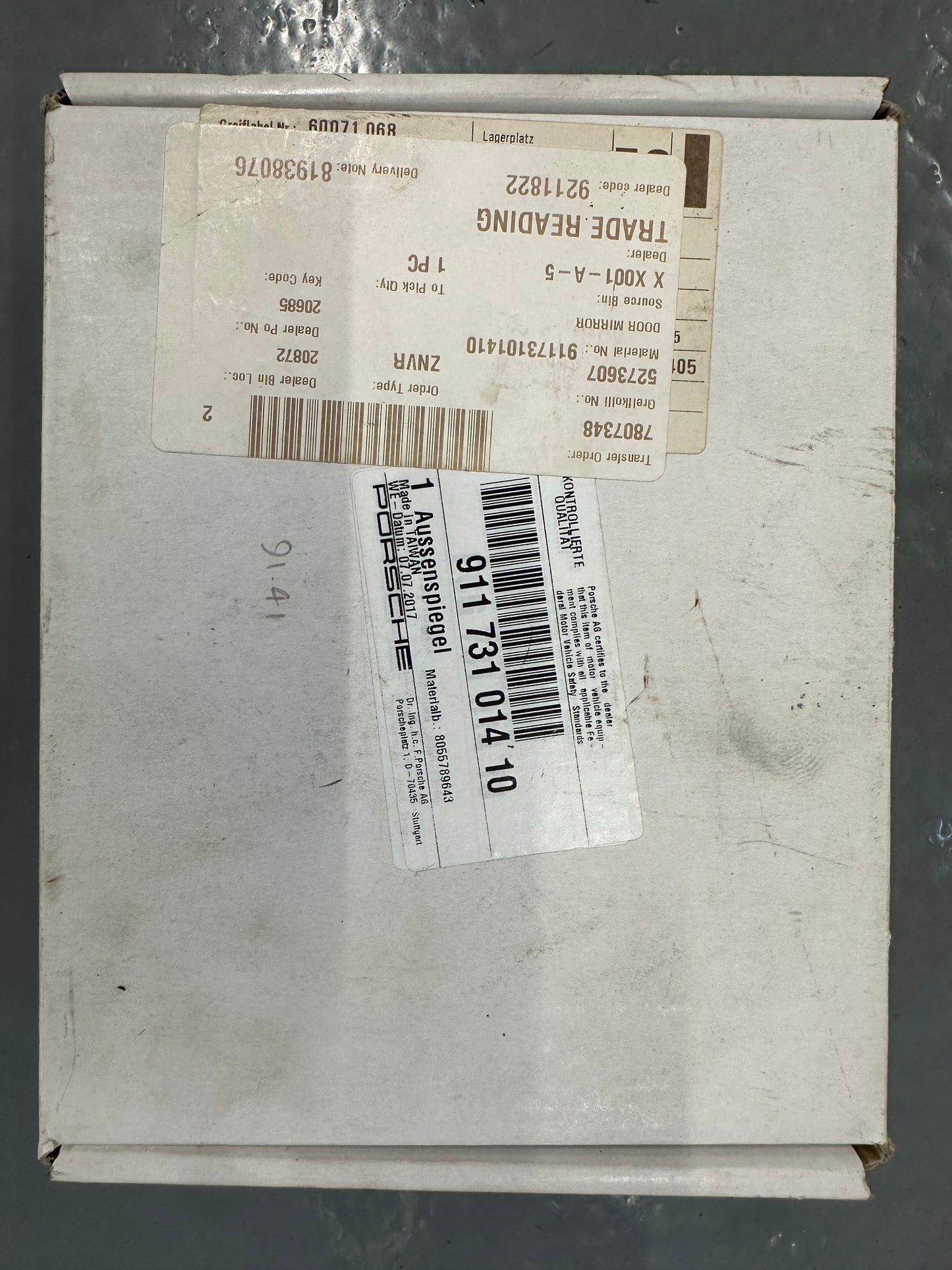 Genuine Porsche NOS large flag chrome door mirror (RH) for 911 G-model (1974-75)