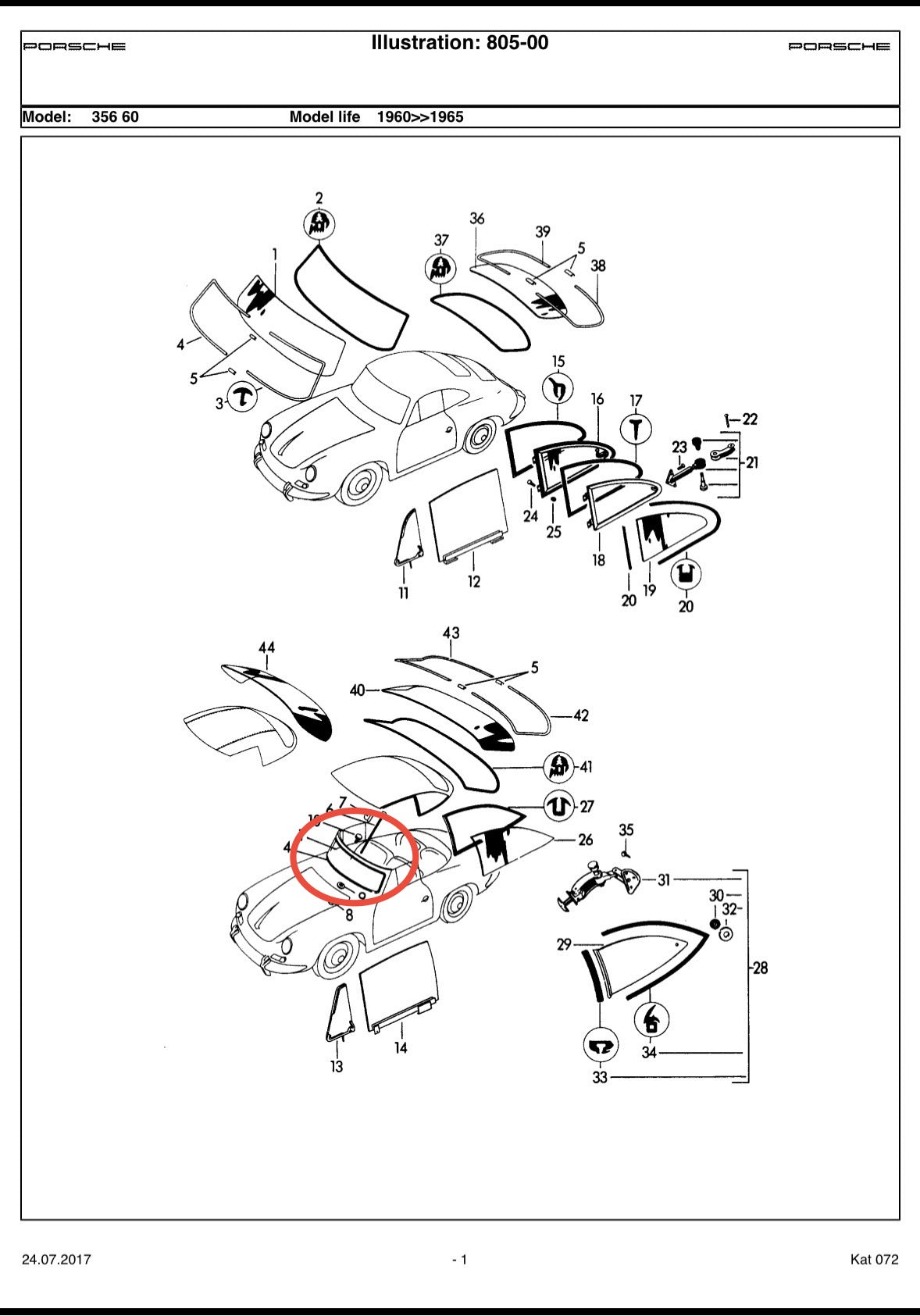 Genuine Porsche Sigla windscreen for Porsche 356 C Cabrio (1960-1965)