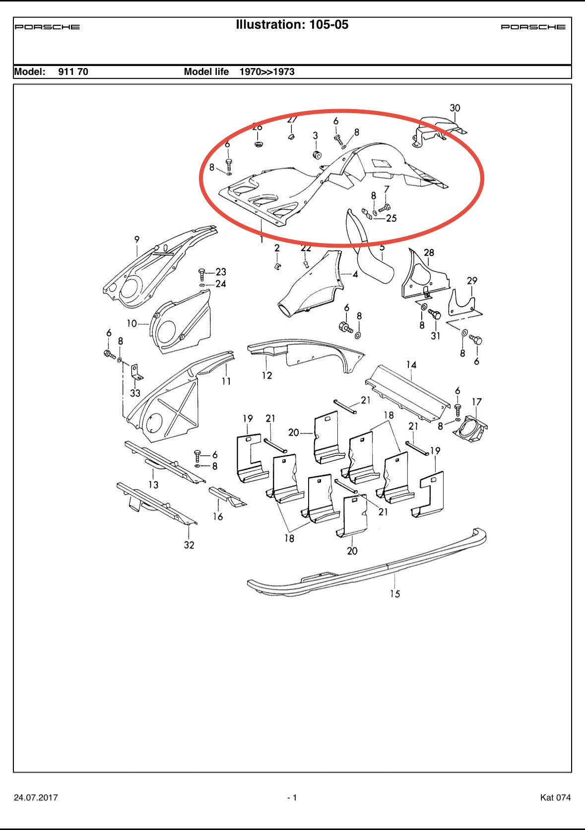 Genuine Porsche engine shroud for 911E F-model (1970-71)