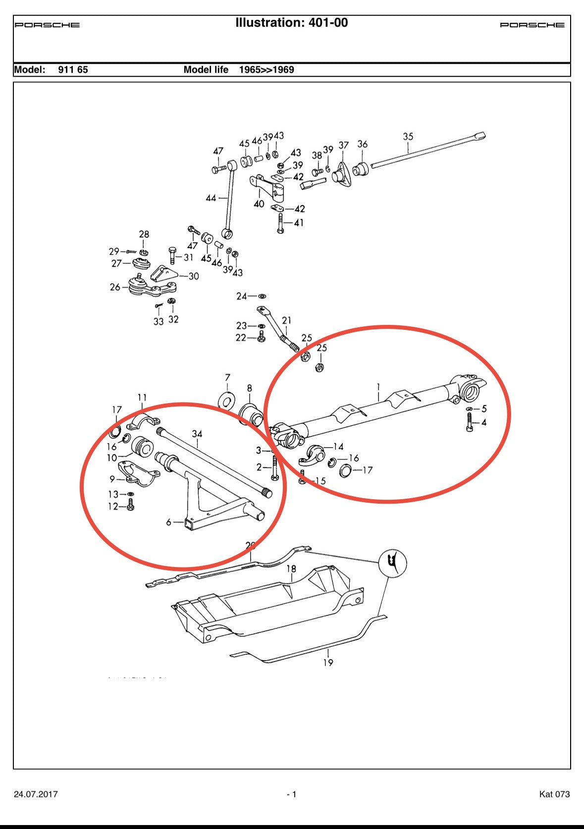 Genuine Porsche front axle support tube & wishbone for 911 (1965-68)