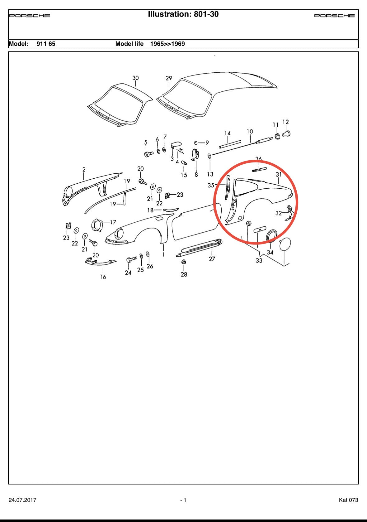Genuine Porsche rear quarter panels (L&R) for 911/912 F-model (1965-69) - lower part