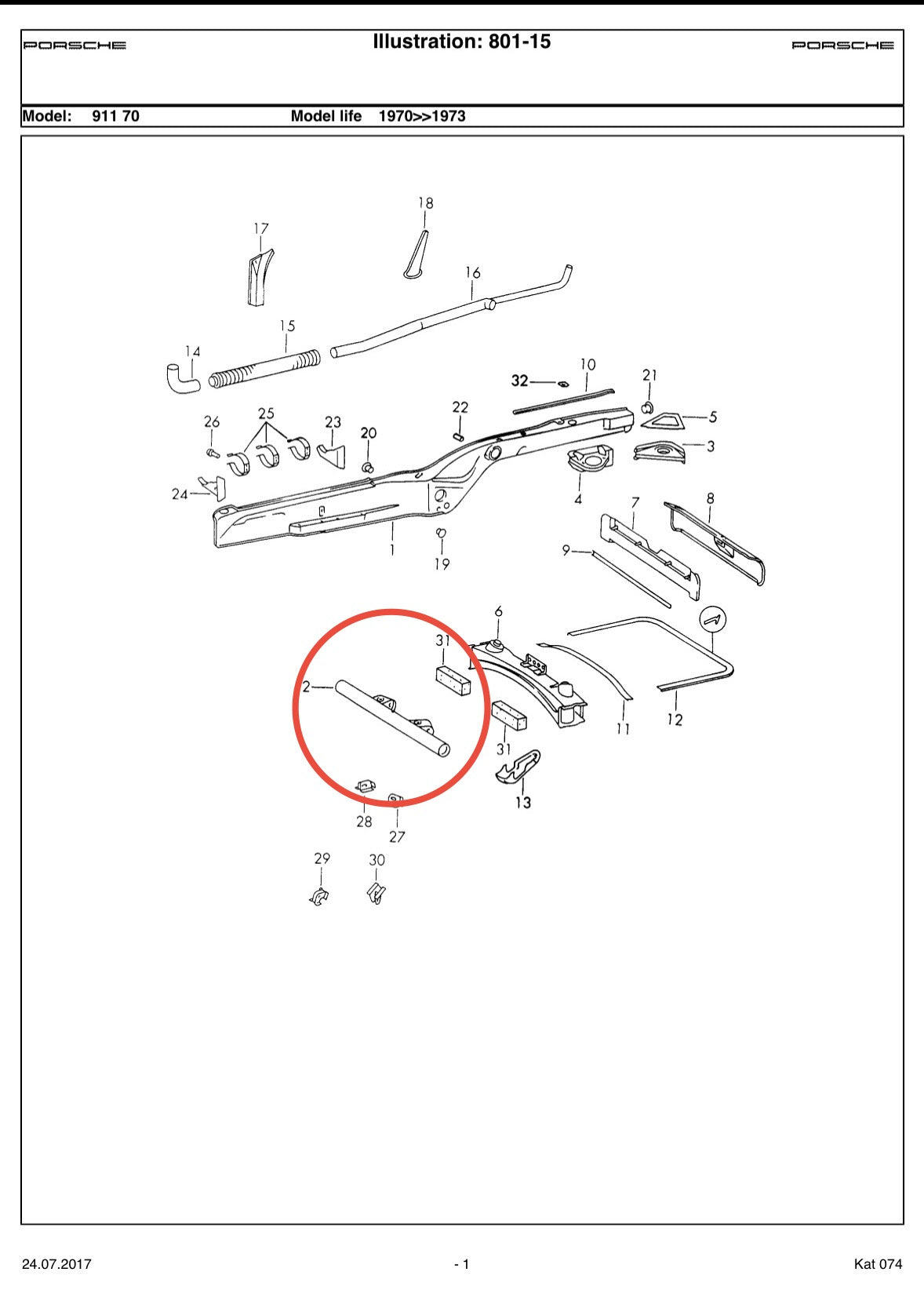 Genuine Porsche torsion tube for 911 F- & G-model (1965-1983)