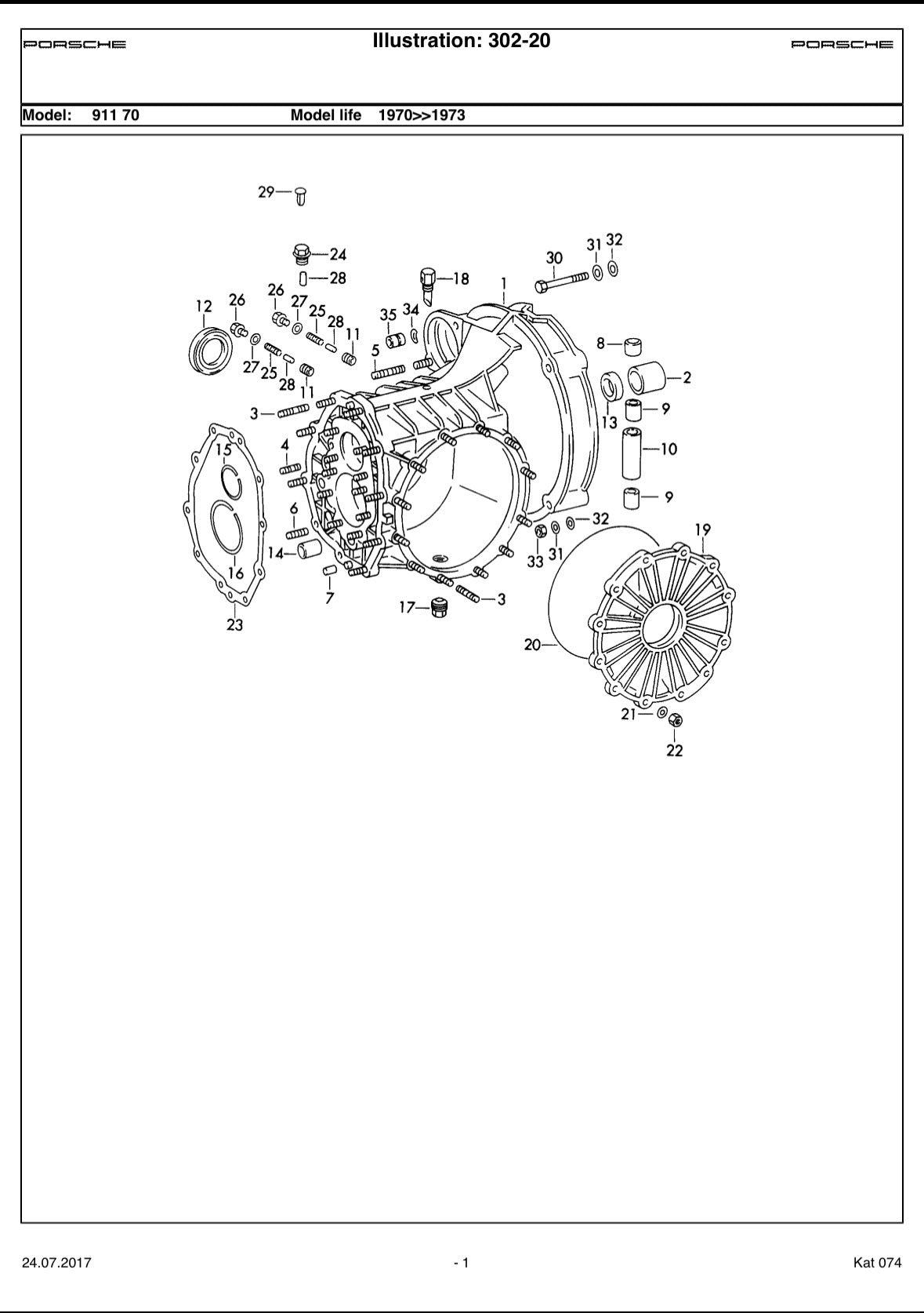 Genuine Porsche type 915.12 gearbox case and gear housing for 4-speed 1972 MY 911