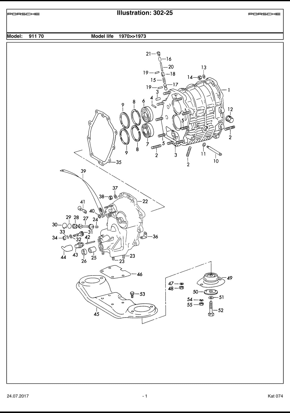 Genuine Porsche type 915.12 gearbox case and gear housing for 4-speed 1972 MY 911