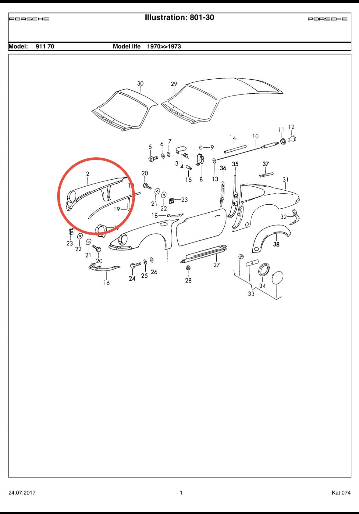 Genuine Porsche wing for 911 (F-model),  /R, p/n 901.503.032.23