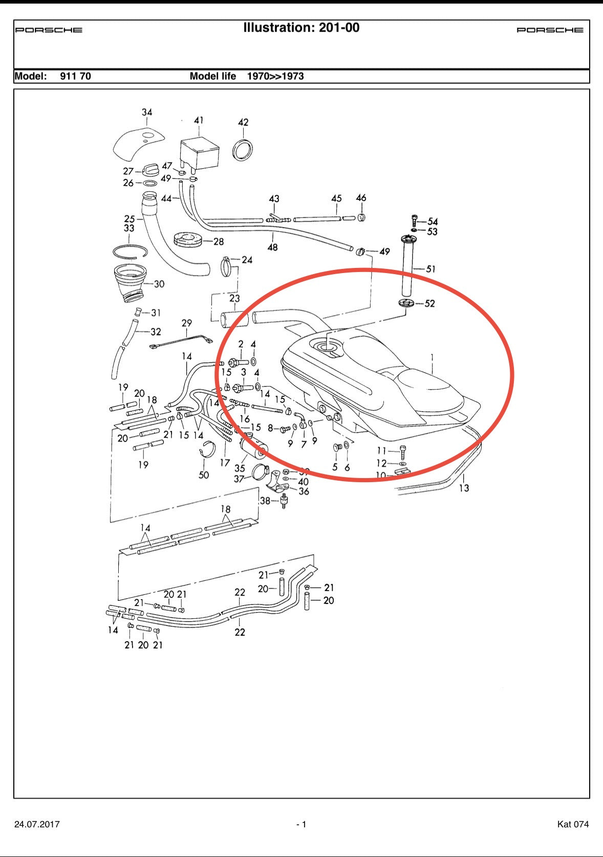 NOS Dansk OEM 62l fuel tank for 911 F- & G-model (1965 - 1989)