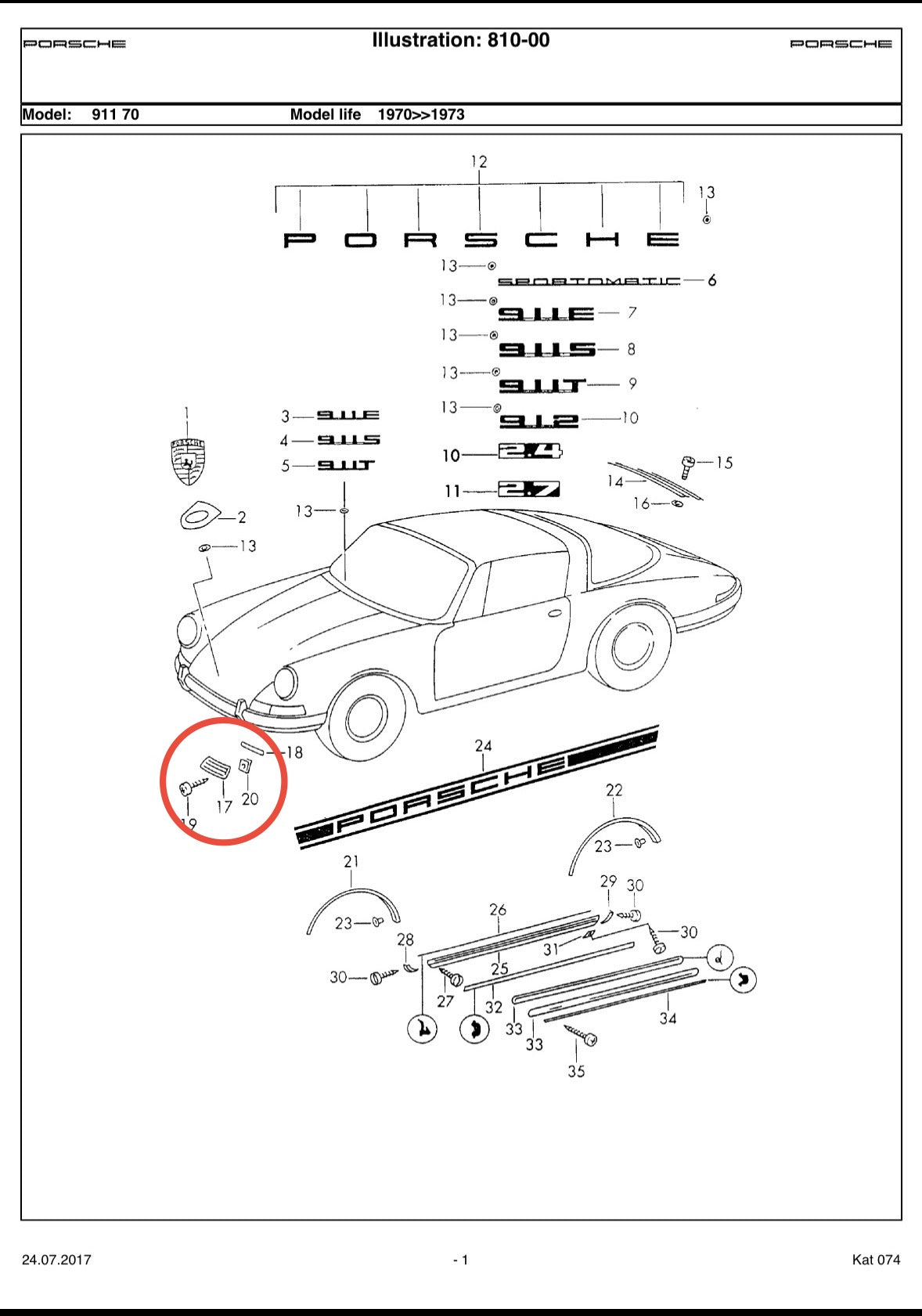 Pair of NOS genuine Porsche through-grille additional headlamps / fog lights - option M 433 for Carrera 2.7 RS