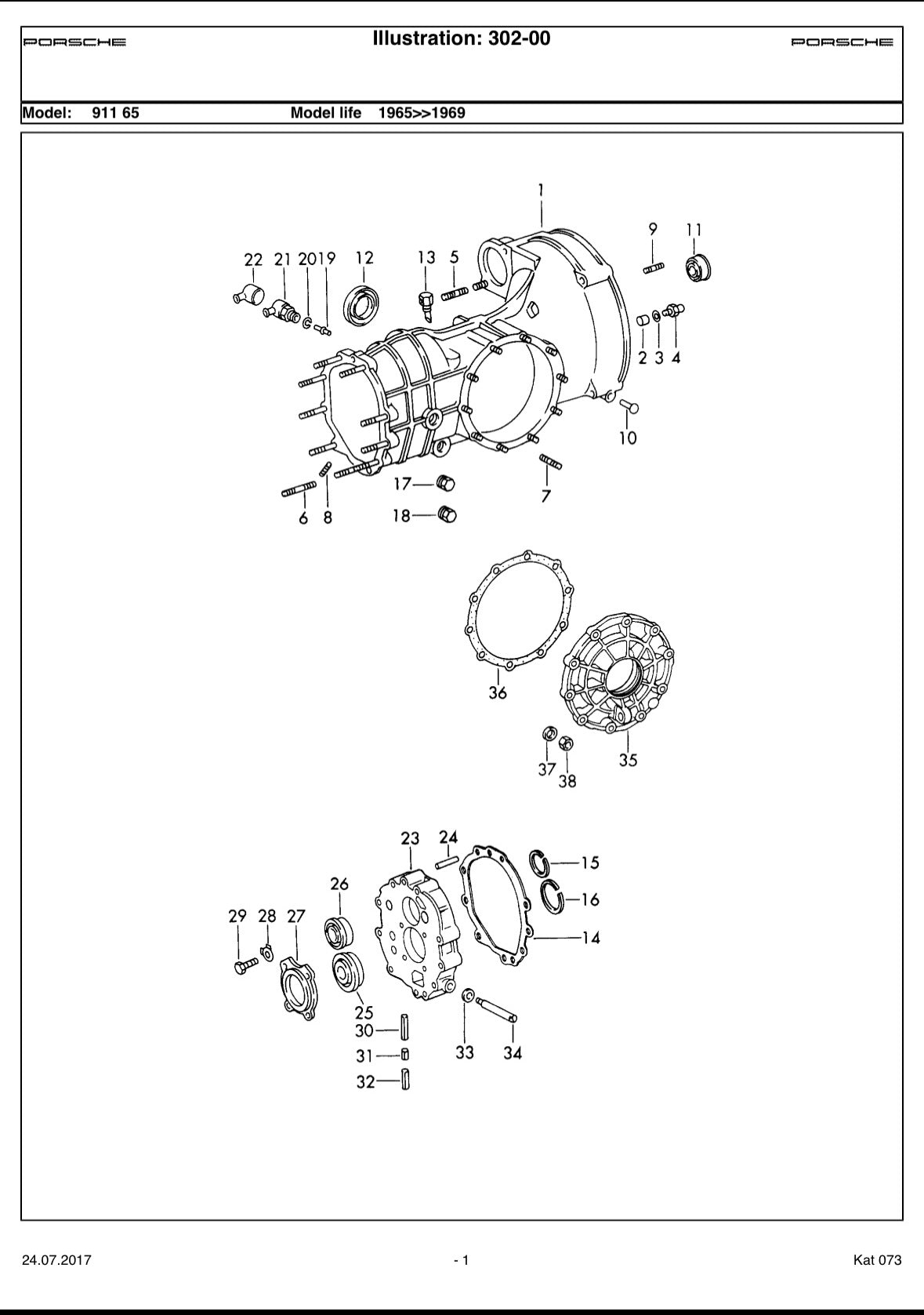 Porsche type 902.02 5-speed gearbox casing for 1968 MY 912 coupe