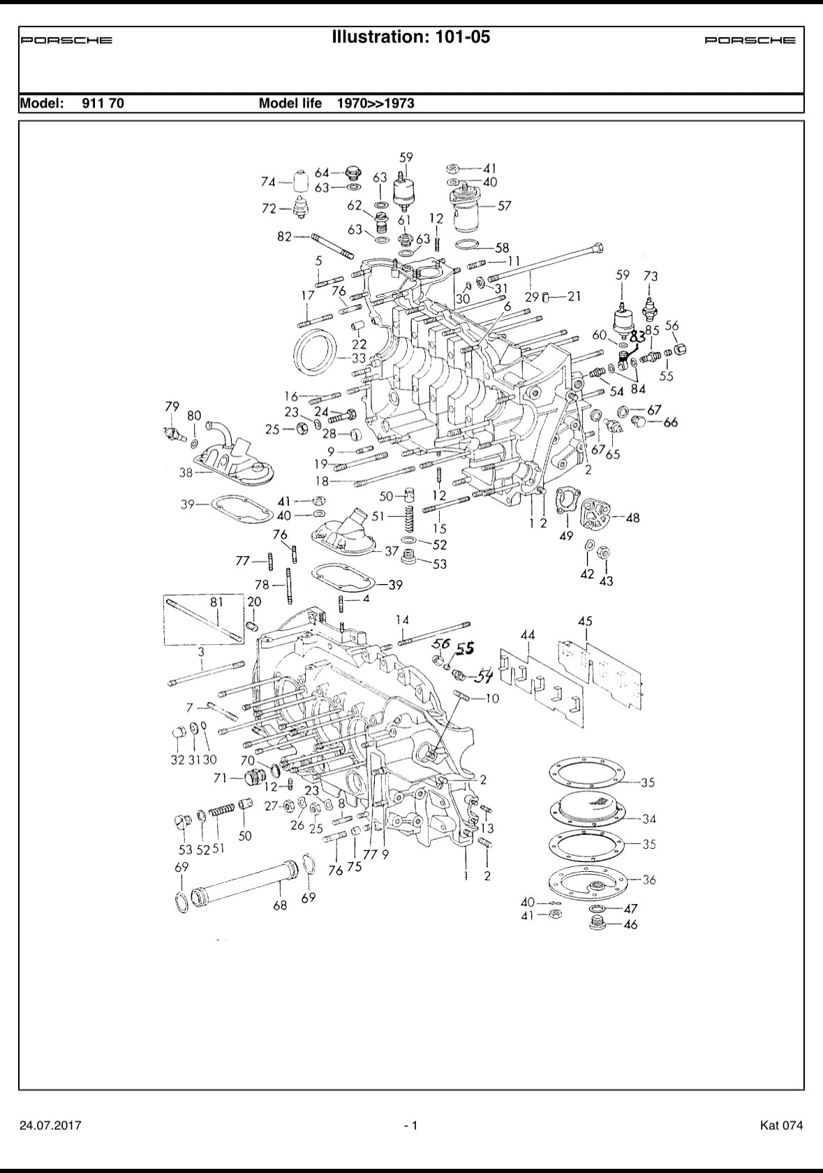 Porsche type 911/91 bottom end engine for 911 F-model 2.4l (1973 MY / CIS)