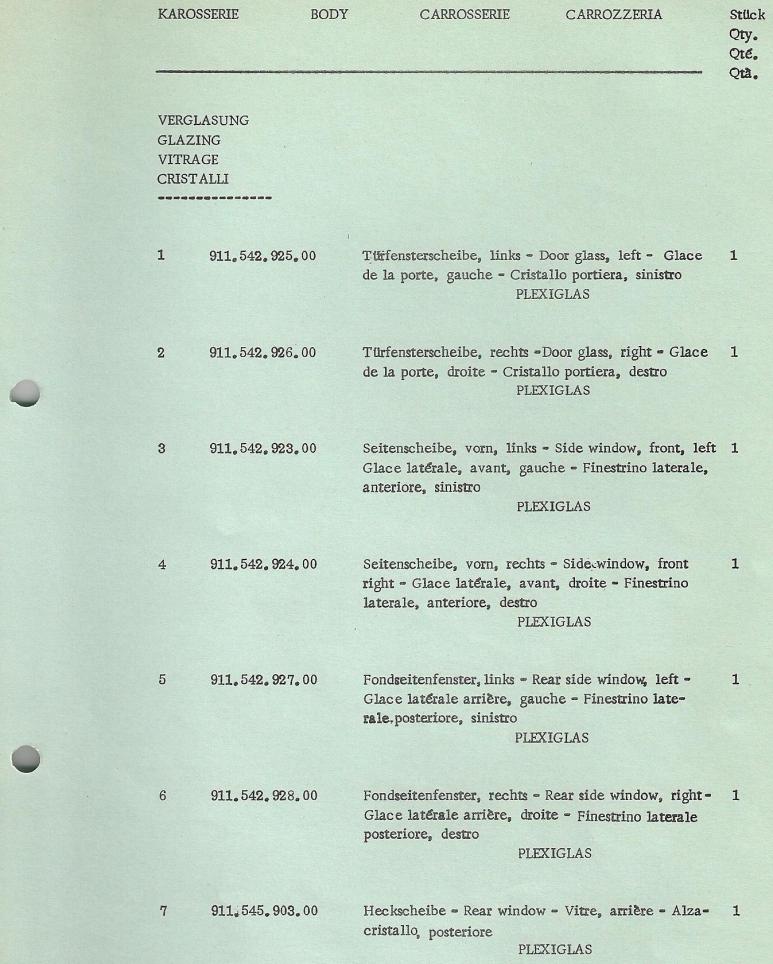 Complete NOS set of Plexiglas 233 windows for Porsche 911 (1965-1989)